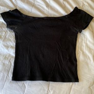 Black, Off the Shoulder, Short Sleeve Top, H&M